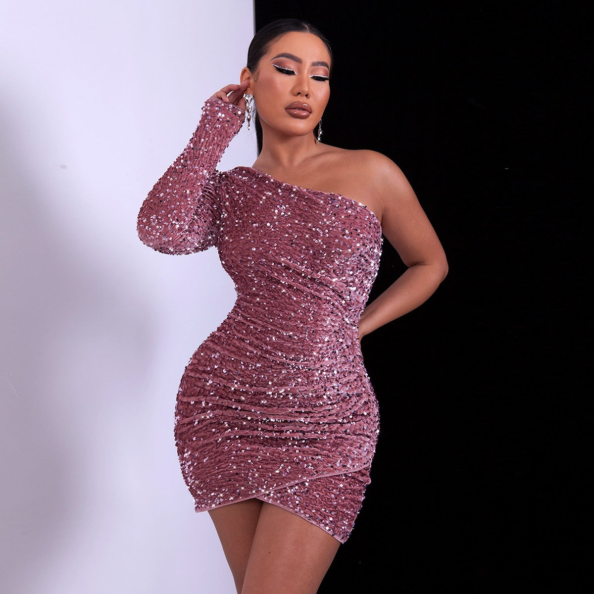 Cold shoulder sequin hot sale party dress