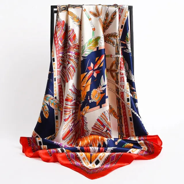 Royal Blue Red Print Large Satin Scarf - Satin & Sox