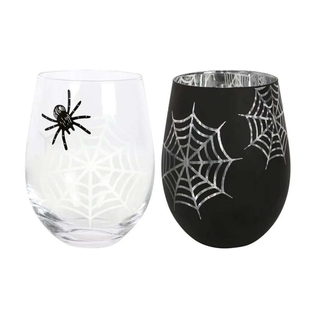 Set of 2 Spider and Web Stemless Wine Glasses - Image #1