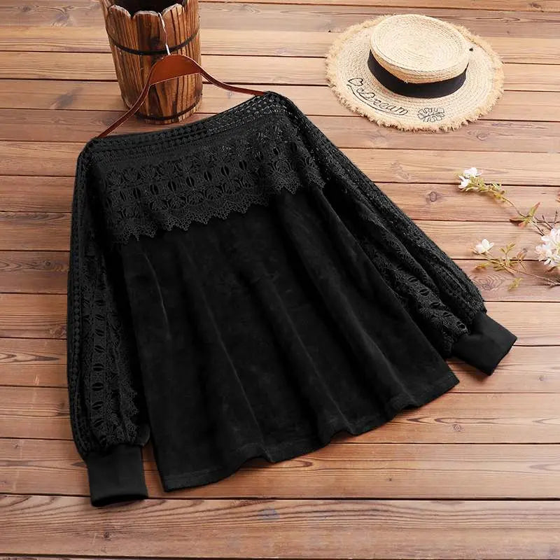 Black Long Sleeve Jumper With Lace Hollow Detail on Neck and Sleeves Size 8 - 22 Plus - Satin & Sox