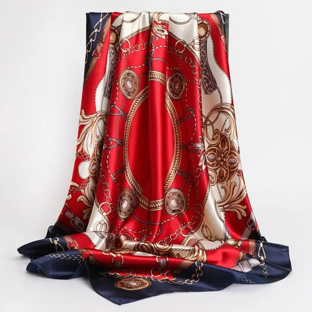 Red Navy Large Satin Silk Scarf - Ada - Satin & Sox