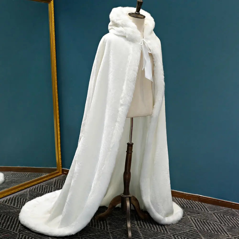 Winter Long Wedding Hooded Cloak - Satin & Sox