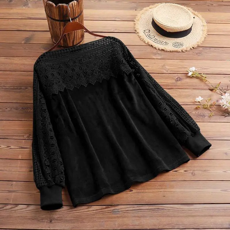 Black Long Sleeve Jumper With Lace Hollow Detail on Neck and Sleeves Size 8 - 22 Plus - Satin & Sox