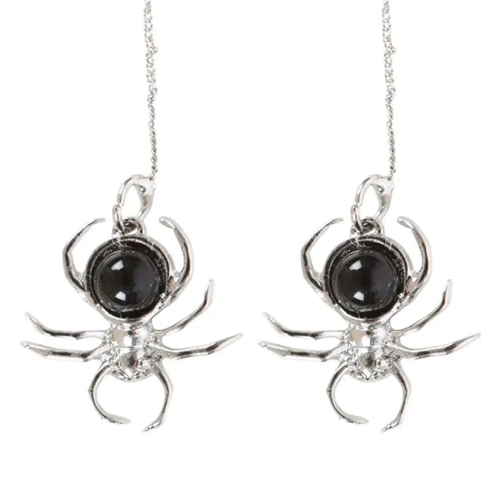 Black Obsidian Spider Threader Earrings - Satin & Sox