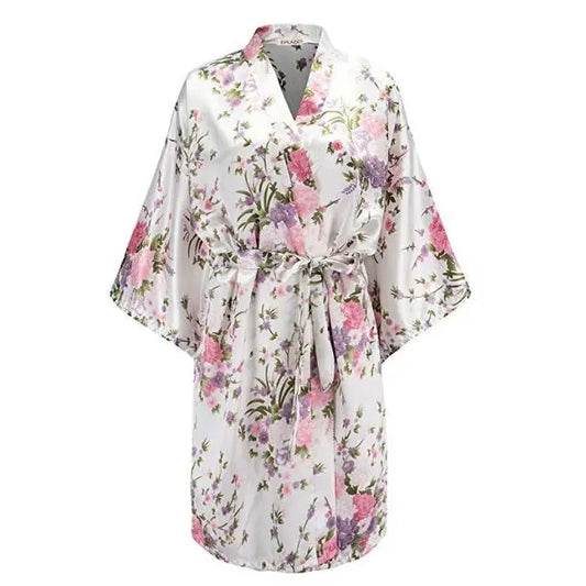 White Satin Silk Robe - Satin & Sox