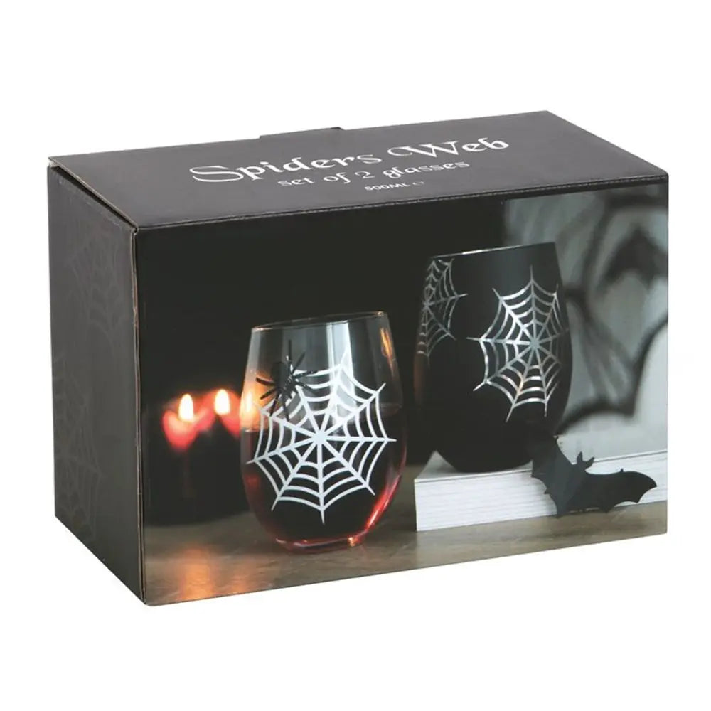 Set of 2 Spider and Web Stemless Wine Glasses - Image #2