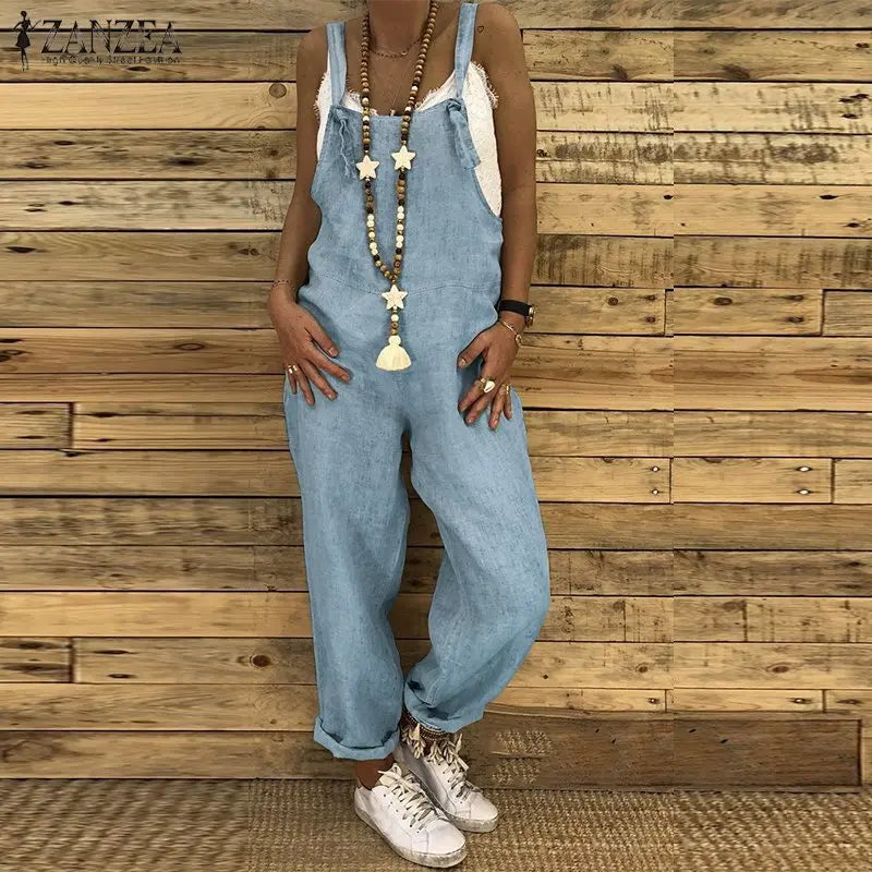 Blue Denim Colour Hemp Cotton Jumpsuit - Satin & Sox