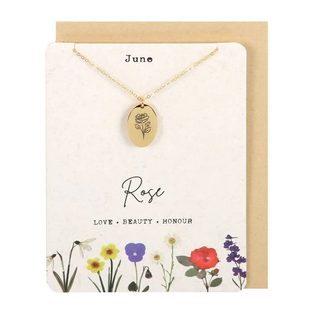 June Rose Birth Flower Necklace Card - Image #1