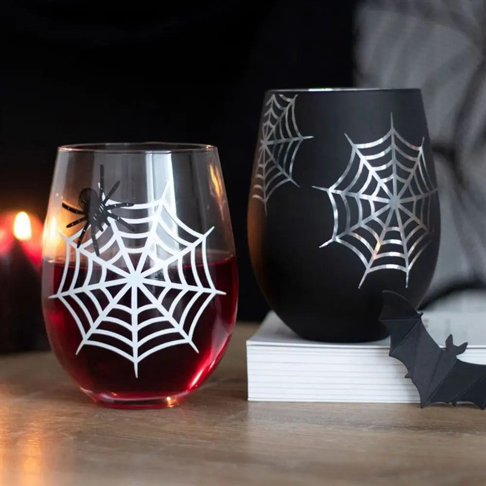 Set of 2 Spider and Web Stemless Wine Glasses - Image #3