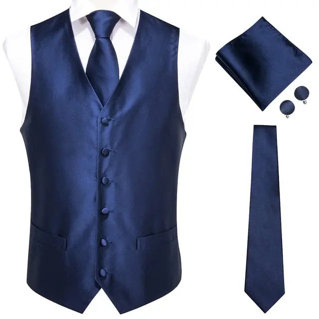 Men's satin waistcoat and tie set Navy - Satin & Sox