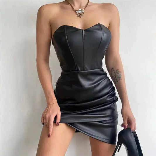 Ladie's faux leather corset dress - Satin & Sox