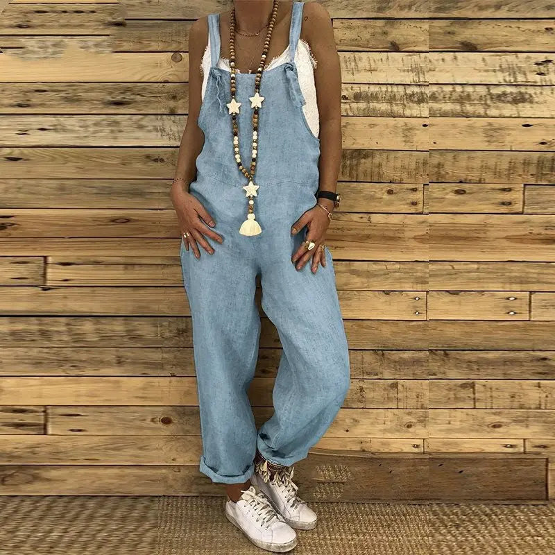 Blue Denim Colour Hemp Cotton Jumpsuit - Satin & Sox