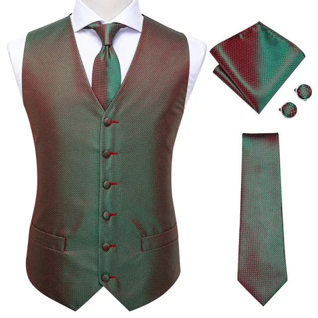 Men's satin waistcoat and tie set Metallic Green - Satin & Sox