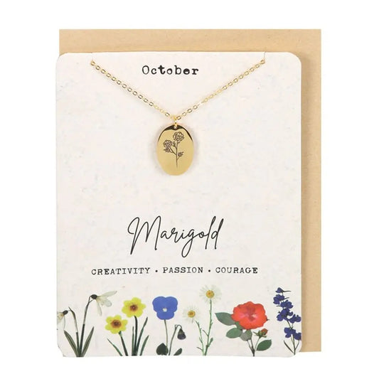 October Marigold Birth Flower Necklace Card - Image #1