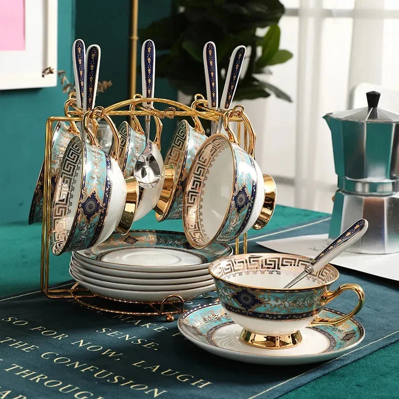 Gold Painted Bone China Coffee Set Porcelain Tea Set - Satin & Sox