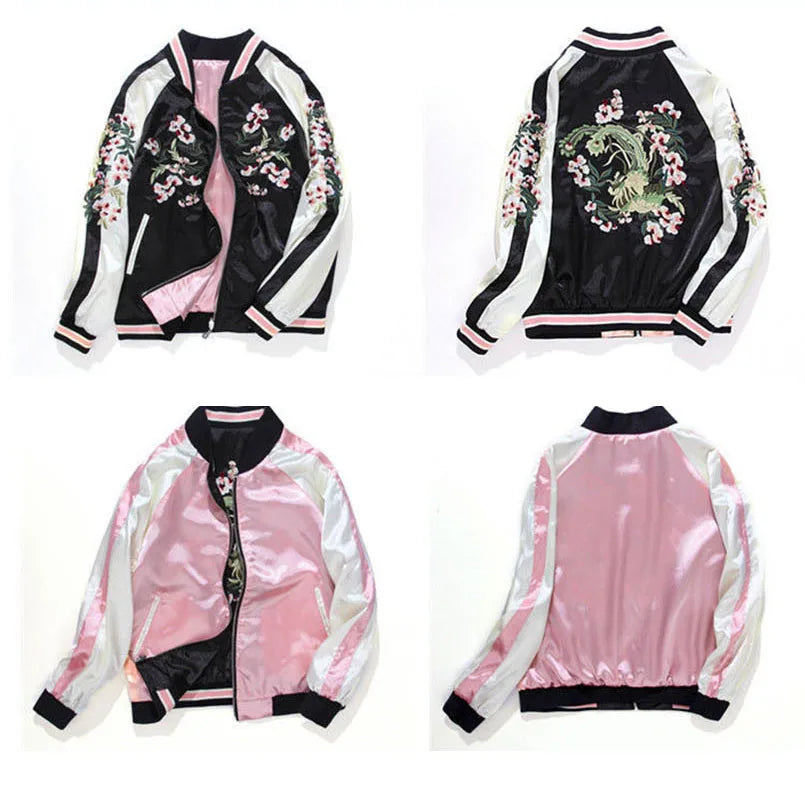 Reversible Black Pink Satin Bomber Jacket Satin Sox