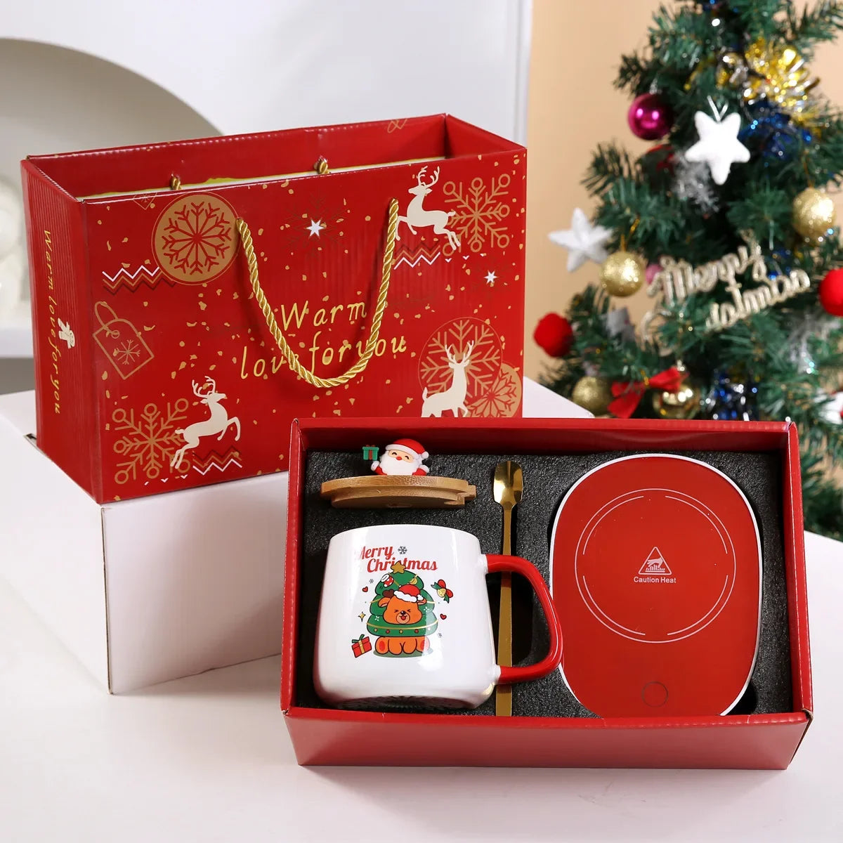 Christmas Cup with Heated Coaster Gift Set - Satin & Sox