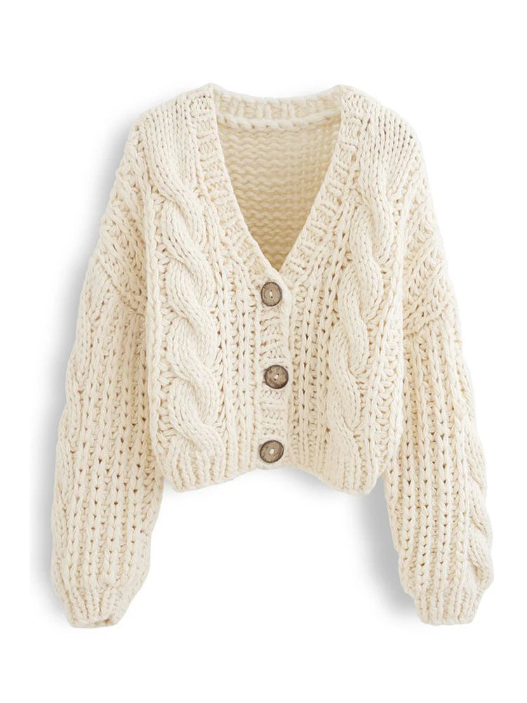 Handmade Chunky Knit Cropped Knitted Cardigan - Satin & Sox