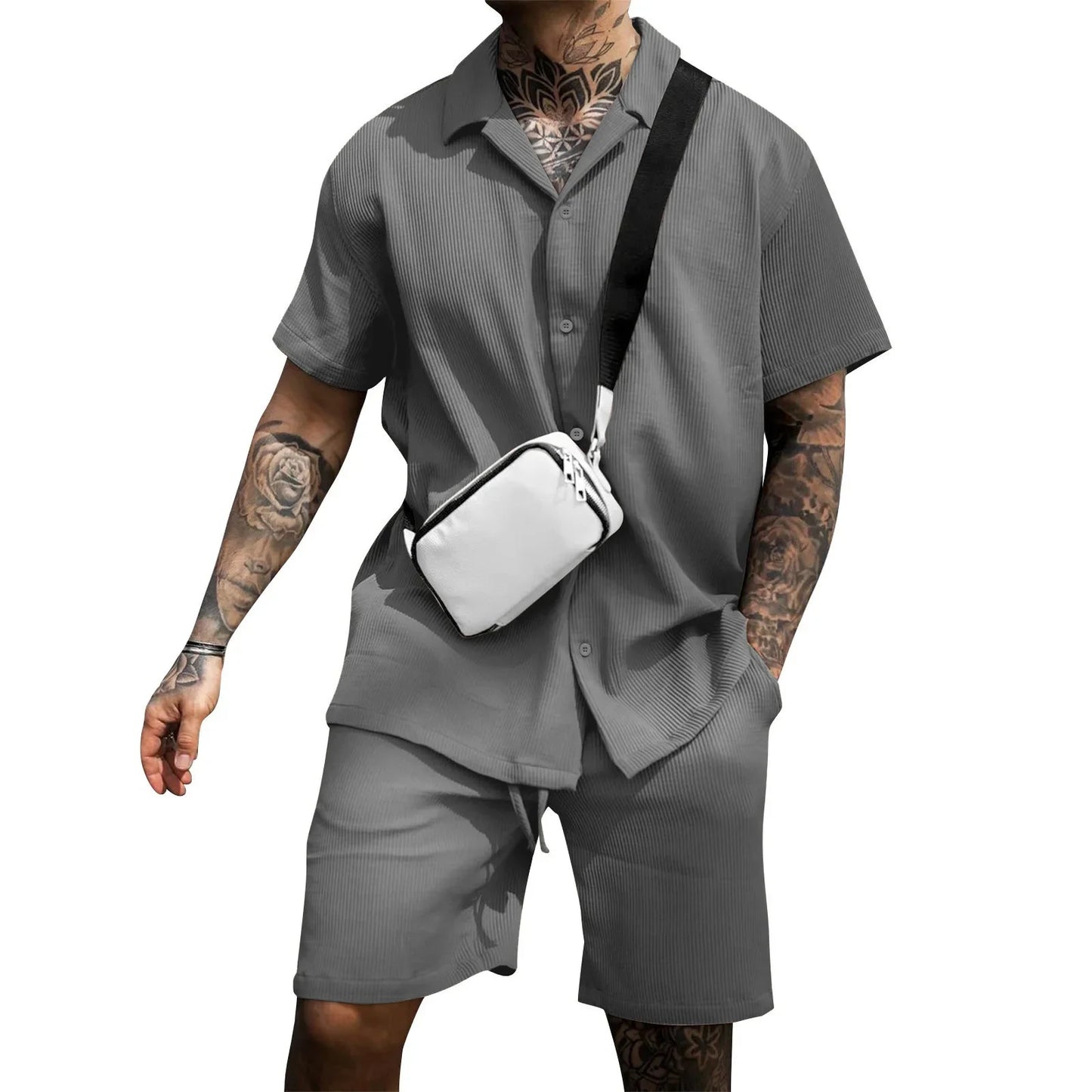 Men's Casual Short Sleeve Polo Shirt and Shorts Set - Satin & Sox