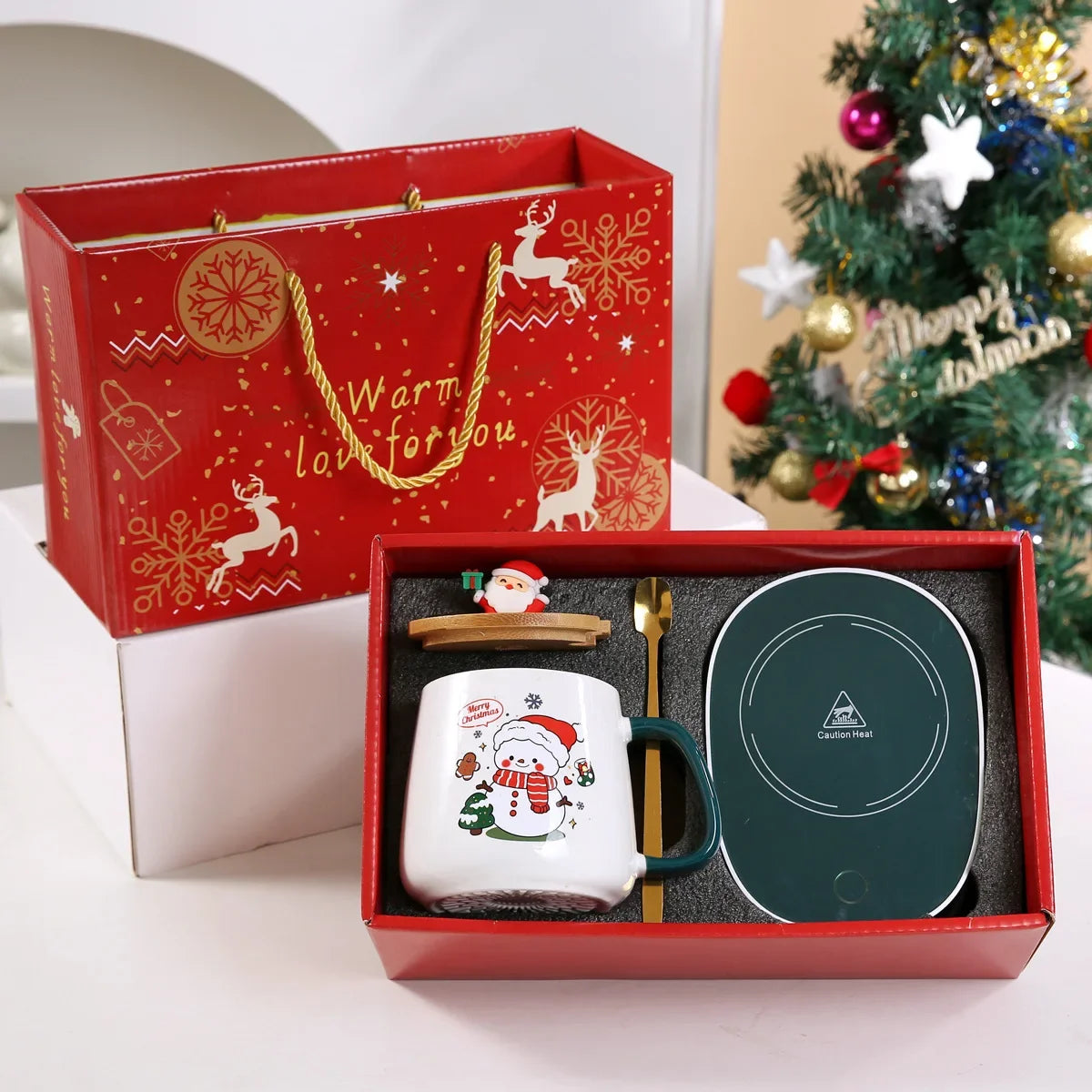 Christmas Cup with Heated Coaster Gift Set - Satin & Sox