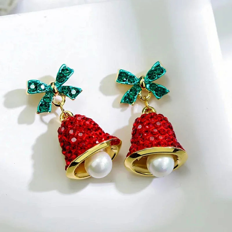 Christmas Bowknot Bell Pendant Earrings - Satin & Sox