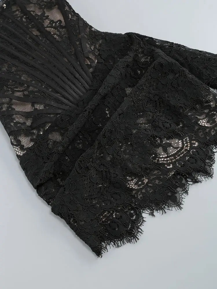 Black Corset Style Lace Dress - Satin & Sox