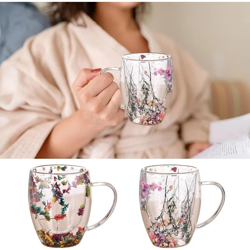 Gorgeous Glass Tea Coffee Cups with Colourful dried flowers