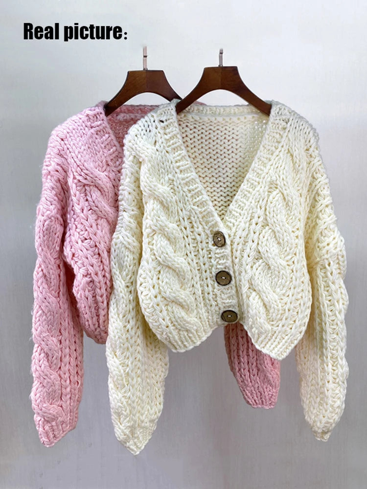 Handmade Chunky Knit Cropped Knitted Cardigan - Satin & Sox