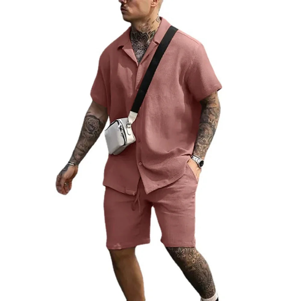 Men's Casual Short Sleeve Polo Shirt and Shorts Set - Satin & Sox