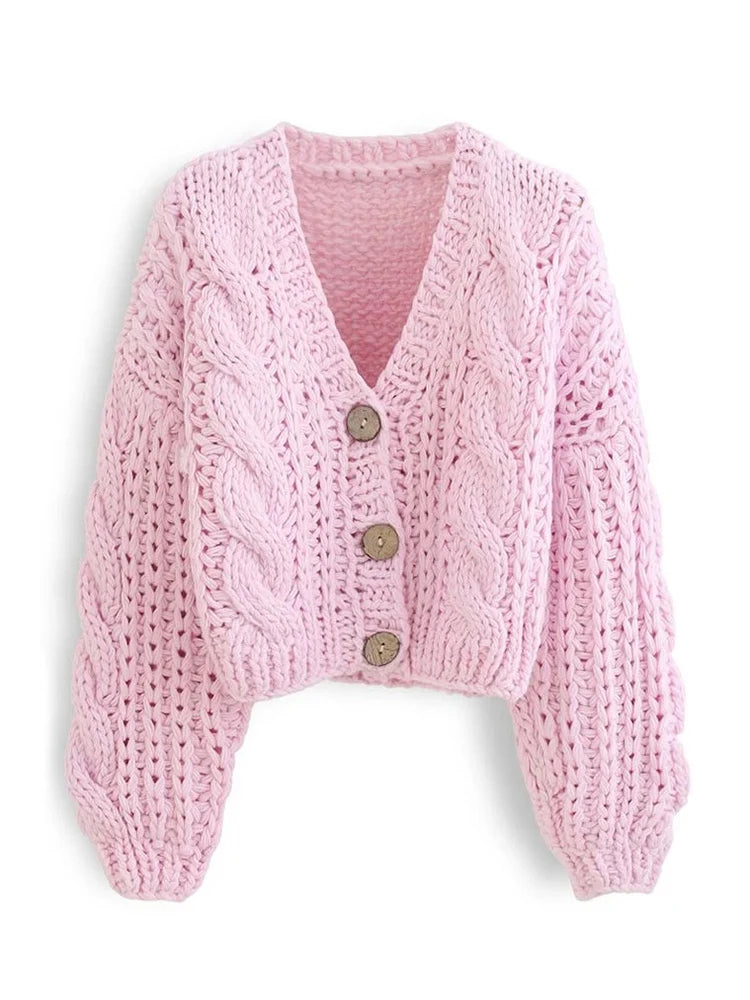 Handmade Chunky Knit Cropped Knitted Cardigan - Satin & Sox