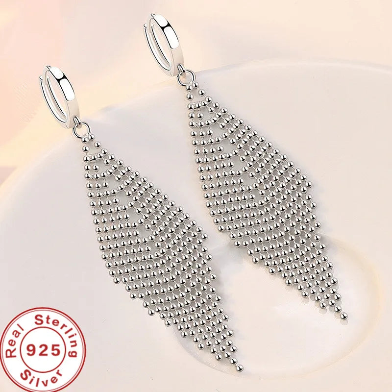 Sterling Silver Long Tassel Earrings