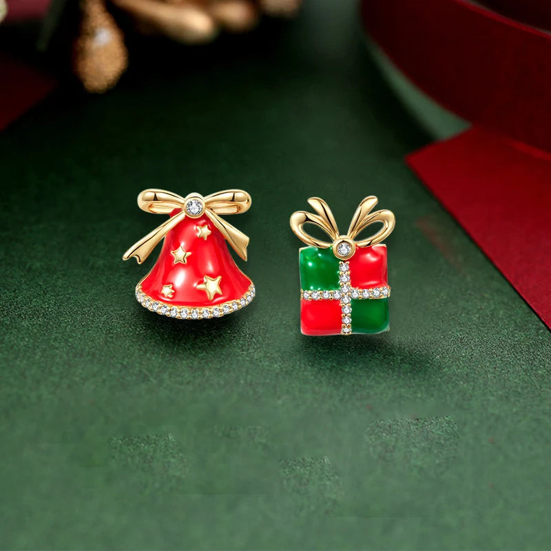 Christmas Bowknot Bell Pendant Earrings - Satin & Sox