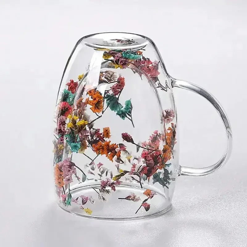 Gorgeous Glass Tea Coffee Cups with Colourful dried flowers