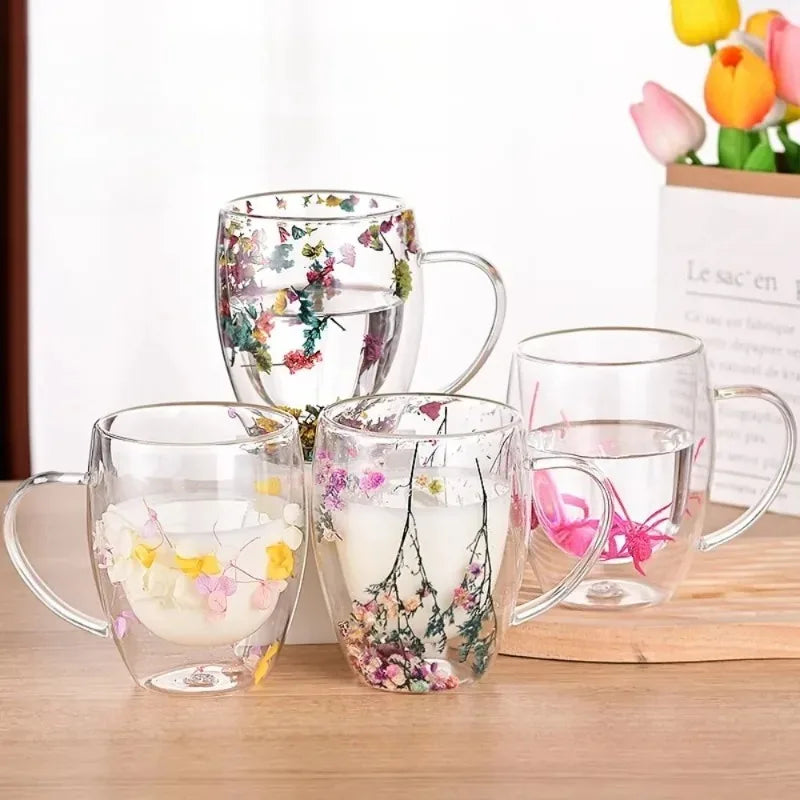 Gorgeous Glass Tea Coffee Cups with Colourful dried flowers