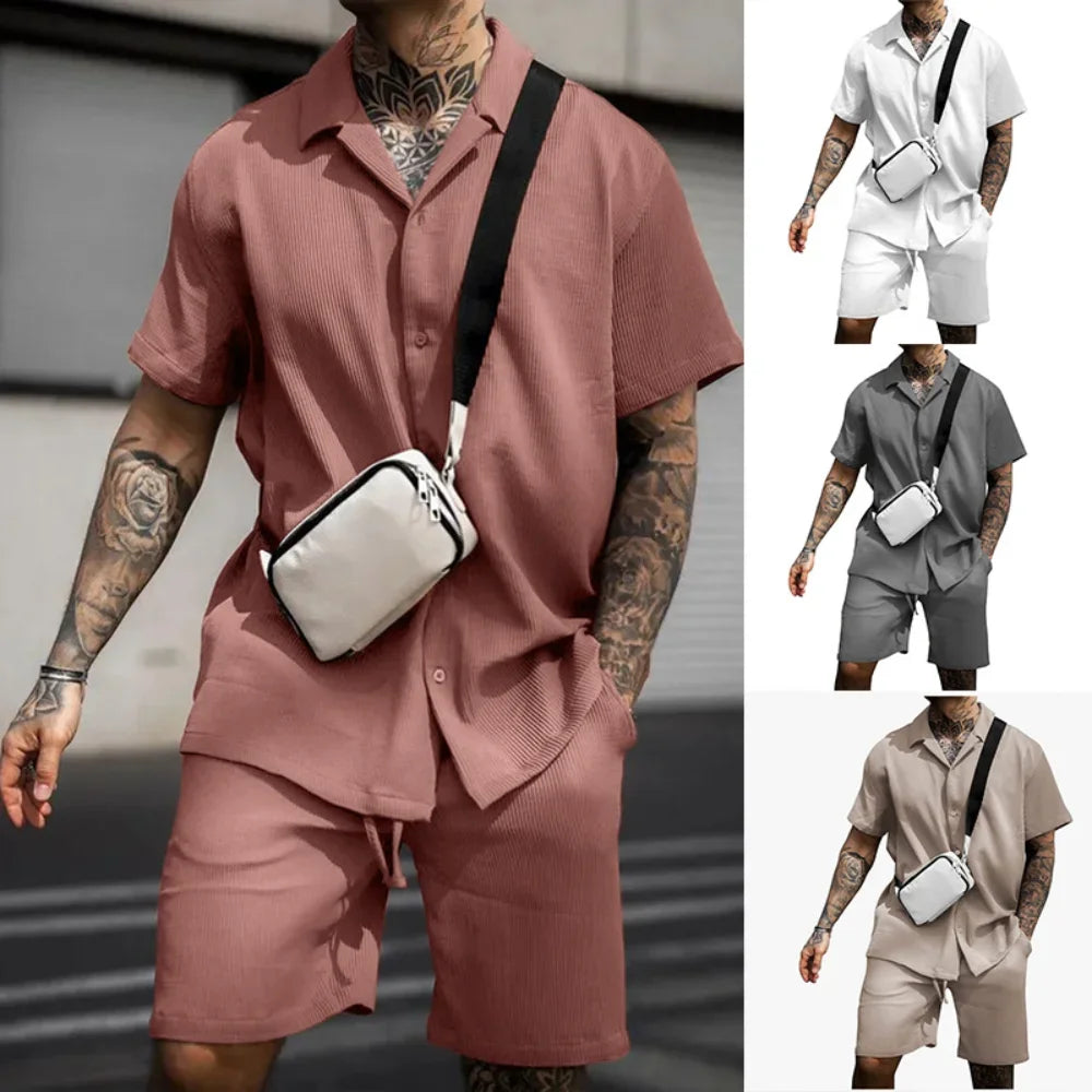 Men's Casual Short Sleeve Polo Shirt and Shorts Set - Satin & Sox