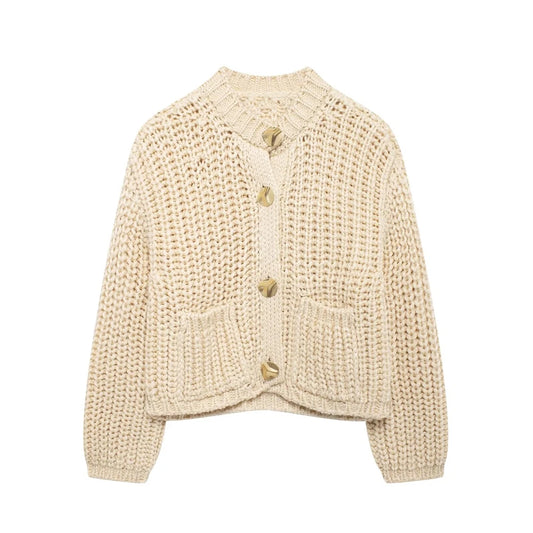 Chunky knitted buttoned cardigan - Satin & Sox