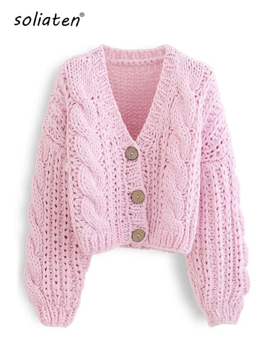 Handmade Chunky Knit Cropped Knitted Cardigan - Satin & Sox