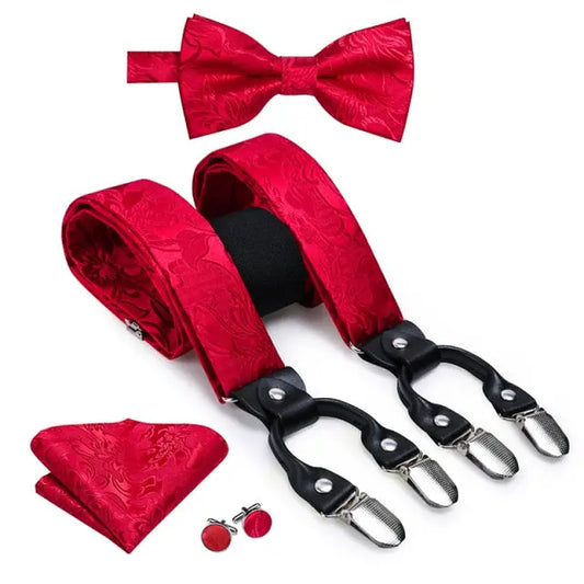 Men's Red Bow Tie and Braces Set - Satin & Sox