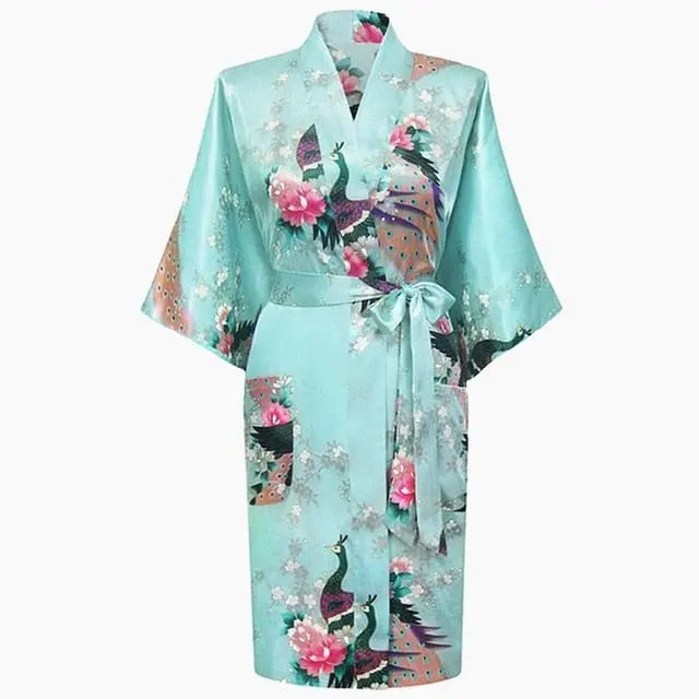 Satin Robe Mint Green Japanese Kimono - Satin & Sox