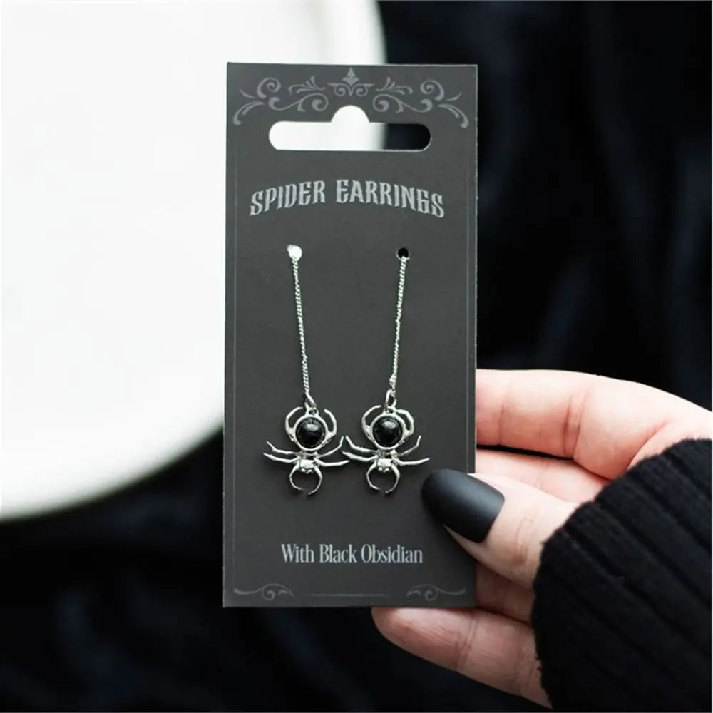 Black Obsidian Spider Threader Earrings - Satin & Sox