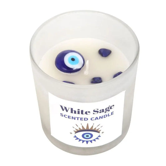 All Seeing Eye White Sage Crystal Chip Protection Candle - Image #1