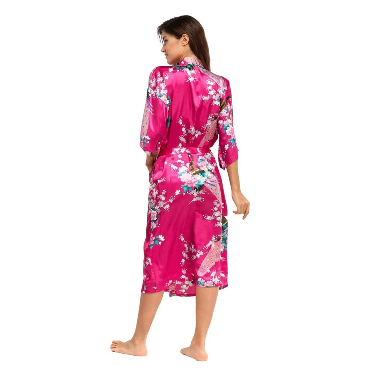 Long Satin Robe dressing gown Hot Pink - Satin & Sox