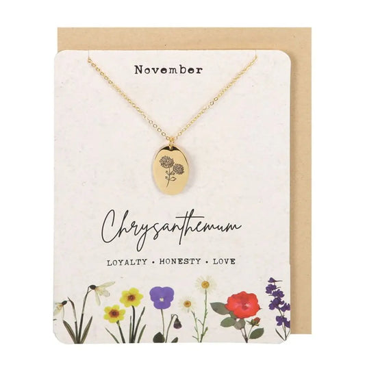 November Chrysanthemum Birth Flower Necklace Card - Image #1