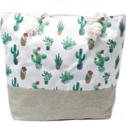 Cactus Beach Bag Rope Cotton Tote Shopping Bag - Image #1