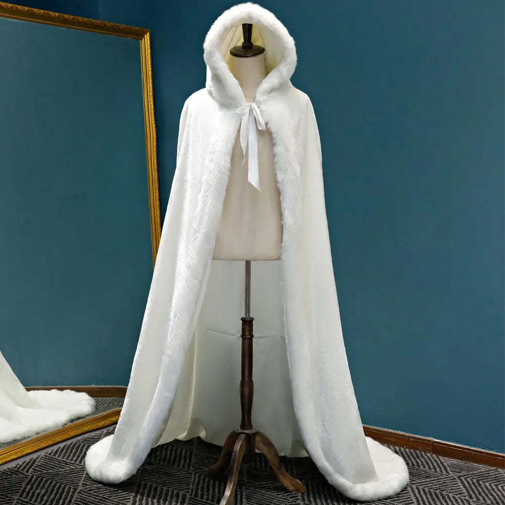 Winter Long Wedding Hooded Cloak - Satin & Sox