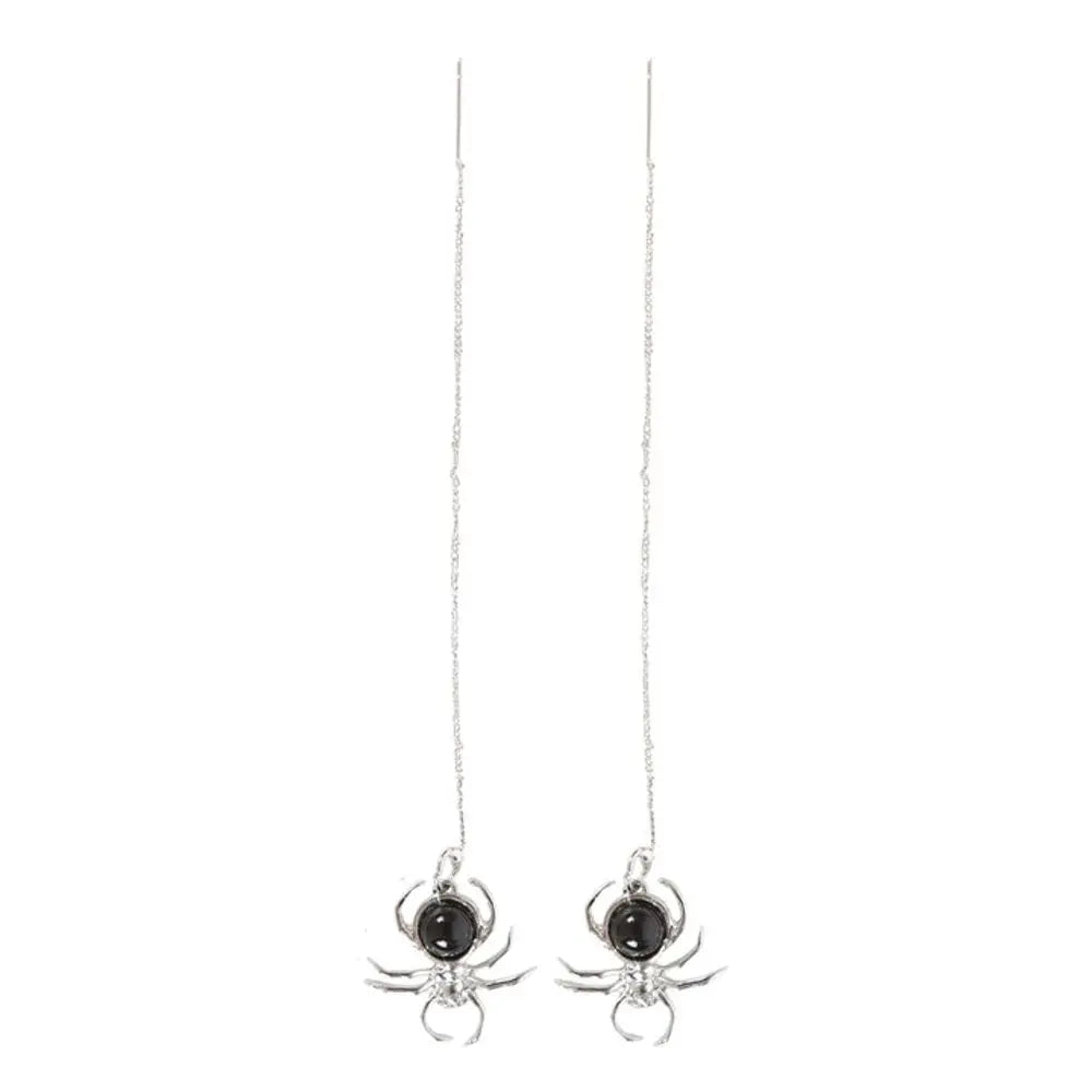 Black Obsidian Spider Threader Earrings - Satin & Sox