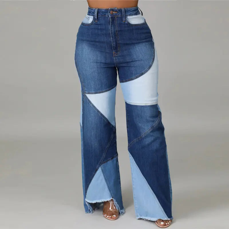 Washed Stitching Wide Leg Denim Jeans - Satin & Sox