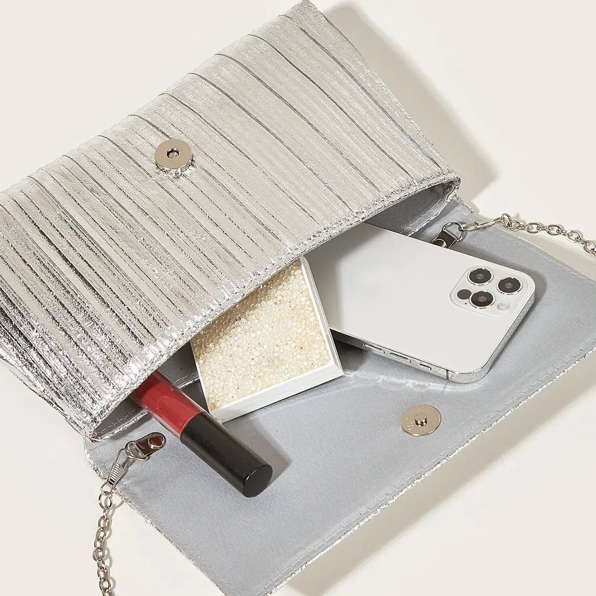 Gold Silver Clutch Bag - Satin & Sox