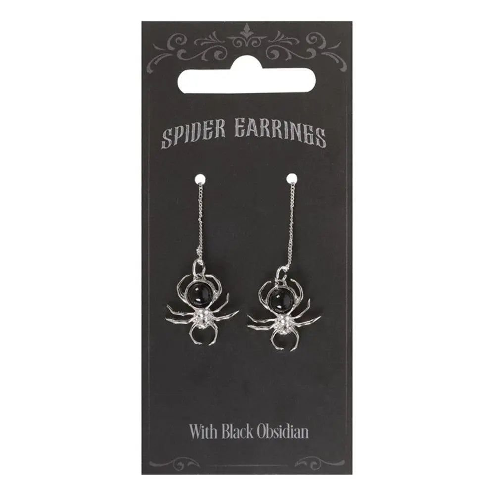 Black Obsidian Spider Threader Earrings - Satin & Sox