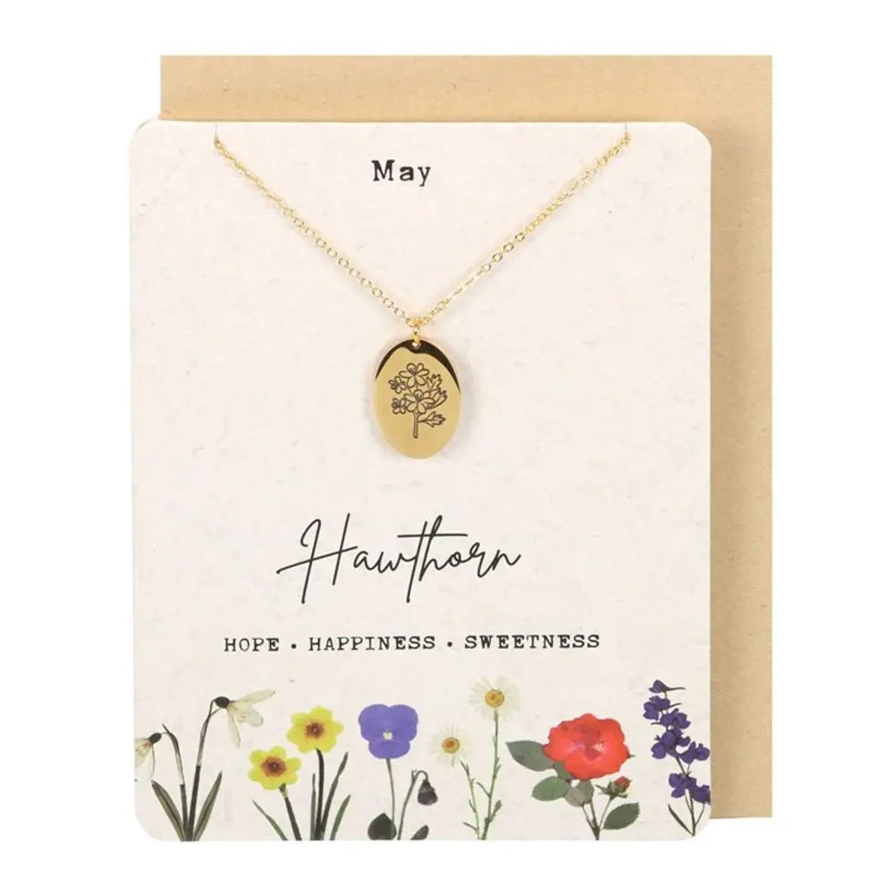 May Hawthorn Birth Flower Necklace Card - Image #1